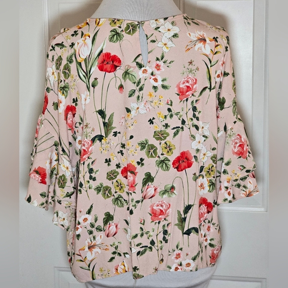 Emma & Olivia Floral Top Blouse Women's XL Tiered Sleeves Poppy Rose - Picture 3 of 11